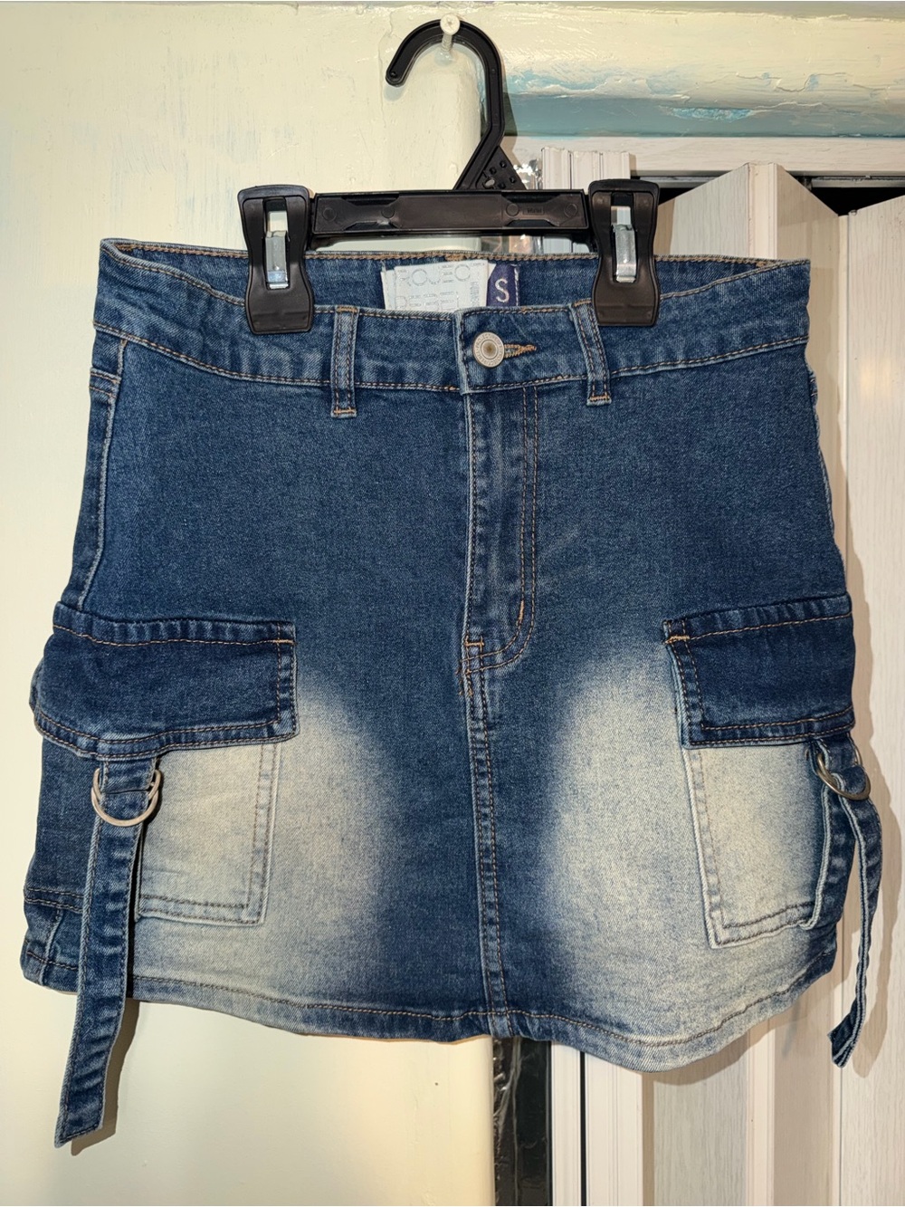 Bebe Denim Cargo Mini Skirt Size Small
